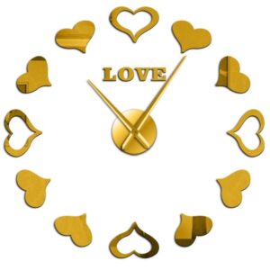 Ceas de perete 3D Auriu Love Hearts DIY WZ2447