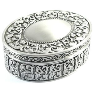 Casetă de bijuterii ovala din antimoniu - Motive Florale - WZ4757