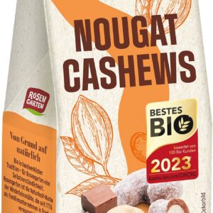 Caju bio glazurat cu ciocolata cu lapte si nougat, 100g Rosen Garten