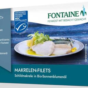 File de macrou in ulei bio de floarea soarelui presat la rece, 125g Fontaine