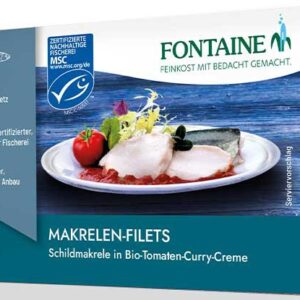 File de macrou fara piele in sos bio de rosii si curry, 125g Fontaine