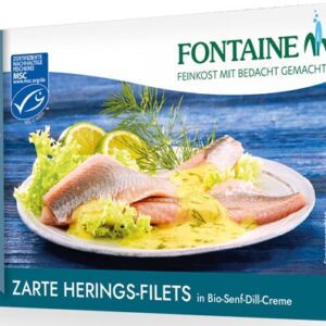 File de hering fraged in sos bio cu mustar si marar, 200g Fontaine