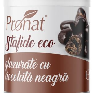Stafide bio glazurate cu ciocolata neagra, 100g Pronat