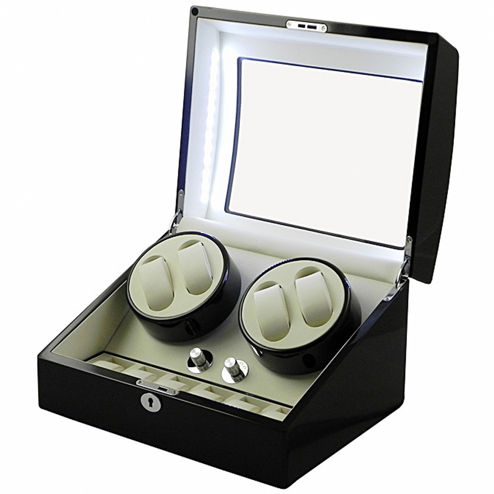Watch Winder Premium WW46BW – 10 Spații: 4 Rotative + 6 Fixe