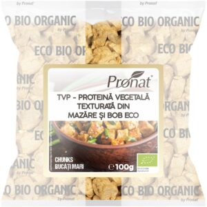 TVP - Proteina vegetala texturata din mazare si bob bio 100g, chunks (bucati mari), Pronat