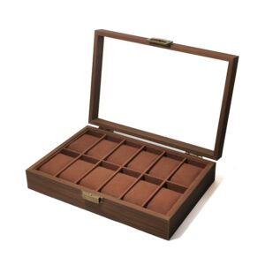 Cutie pentru ceasuri Coffee Brown cu 12 spatii