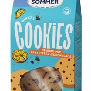 Biscuiti bio din grau spelta cu ciocolata amaruie si ulei de portocale, demeter, 150g Sommer