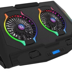 Stand/Cooler notebook AQIRYS Pluto, diagonala max. de pana la 17.3 inch, iluminare RGB, hub USB, stand pentru telefon