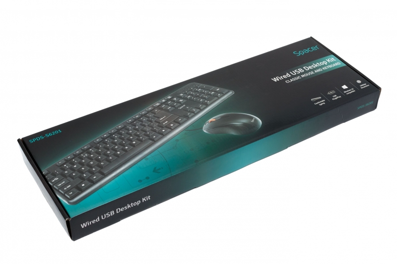 WIRED KIT SPACER USB QWERTY keyboard + optical mouse combo 'SPDS-S6201' (include timbru verde 0.01 lei)