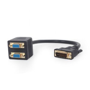 CABLU video GEMBIRD, splitter DVI-I DL (T) la 2 x VGA (M), 0.3m, rezolutie maxima 1920x1080 la 60Hz, negru, "A-DVI-2VGA-01" (timbru verde 0.08 lei)