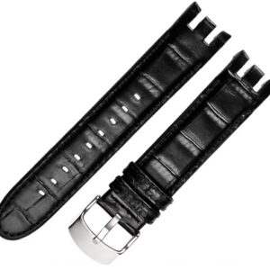 Curea Ceas Swatch 21mm Piele Naturala Neagra WZ2106