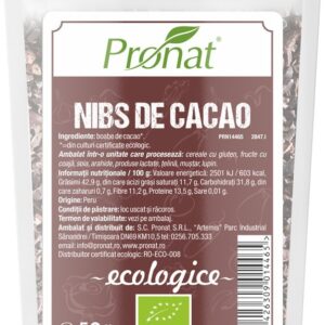 Nibs bio din samburi de cacao, 50g Pronat