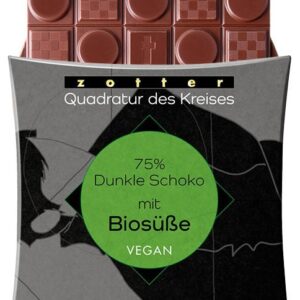 Ciocolata neagra bio si vegana 75% cacao îndulcita cu eritritol, 70g Zotter