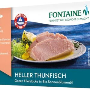 File de ton, bucati intregi in ulei de floarea soarelui bio, 120g Fontaine