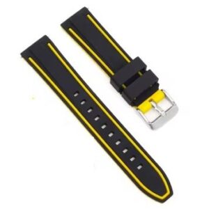 Curea de ceas neagră cu inserții galbene WZ764 – 18 / 20 / 22 / 24 mm WZ764