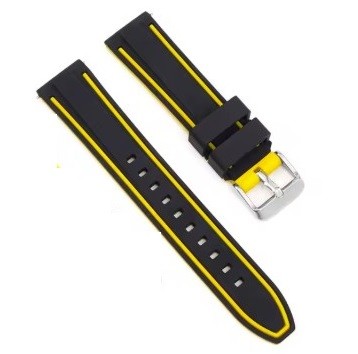 Curea de ceas neagră cu inserții galbene WZ764 – 18 / 20 / 22 / 24 mm WZ764