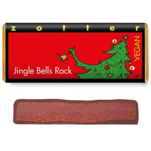 Ciocolata neagra vegana bio umpluta cu ganache de vin rosu Jingle Bells Rock, 70g Zotter