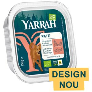 Hrana umeda bio pentru caini, bucati de carne de pui si somon, 150g Yarrah