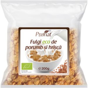 Fulgi bio de porumb si hrisca, 200g Pronat