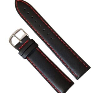 Curea Ceas din Piele Naturală Neagră, cu Cusătură Roșie 20mm 22mm