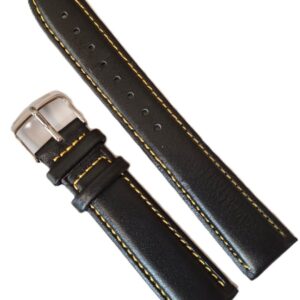 Curea Ceas din Piele Naturală Neagră, cu Cusătură Galbenă 20mm 22mm WZ2014