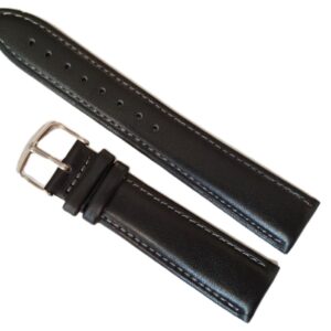 Curea Ceas din Piele Naturală Neagră, cu Cusătură Gri 20mm 22mm