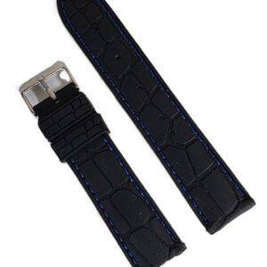 Curea Ceas din Silicon Premium – Neagră cu Cusătură Albastră (20mm, 22mm, 24mm)