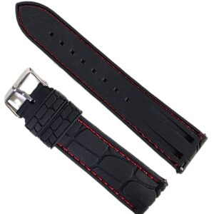 Curea Ceas Silicon Premium – Neagră cu Cusătură Roşie (20mm, 22mm, 24mm)