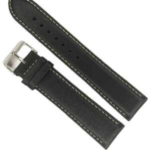 Curea Ceas „Maximus Bizon XL” 7K25 – Piele Neagră Texturată cu Cusătură Albă (20mm - 22mm)