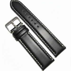 Curea Ceas „GT Contrast” – Piele Naturală, Negru cu Cusătură Albă (18mm - 24mm)