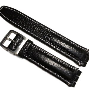 Curea Premium din Piele Naturală pentru Swatch 19mm – Black & White Edition