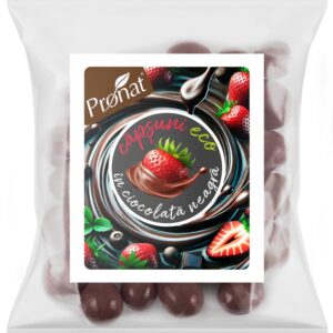 Capsuni bio glazurate in ciocolata neagra, 50g Pronat