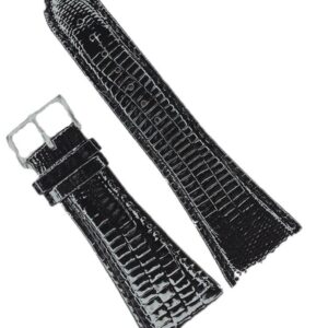 Curea Ceas Premium 30mm – Piele Neagră Lucioasă cu Cataramă Aurie