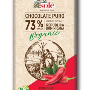 Ciocolata neagra bio cu chili, 73% cacao, 100g Chocolates Sole