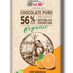 Ciocolata neagra bio cu portocale, 56% cacao, 100g Chocolates Sole