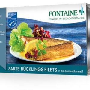 Delicatesa din file de hering afumat, in ulei bio de floarea soarelui, 190g Fontaine