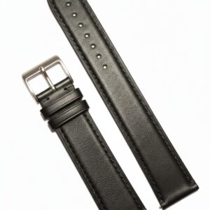 Curea Ceas Piele Naturală – Model XXL Negru Mat cu Cataramă Argintie