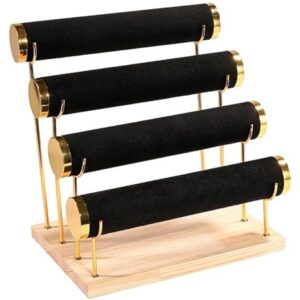 Organizator Premium pentru Bijuterii și Ceasuri – Suport Vertical cu 4 Niveluri și Bază din Lemn