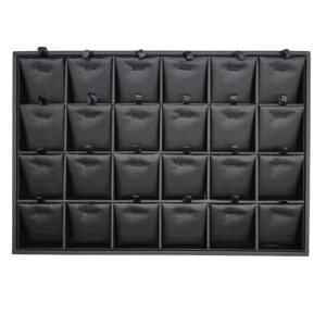 Tavă Profesională Expunere Bijuterii – 24 Compartimente, Piele Ecologică Neagră