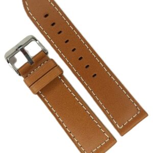 Curea Ceas Premium Maro Coniac – Piele Autentică cu Cusătură Albă Contrastantă