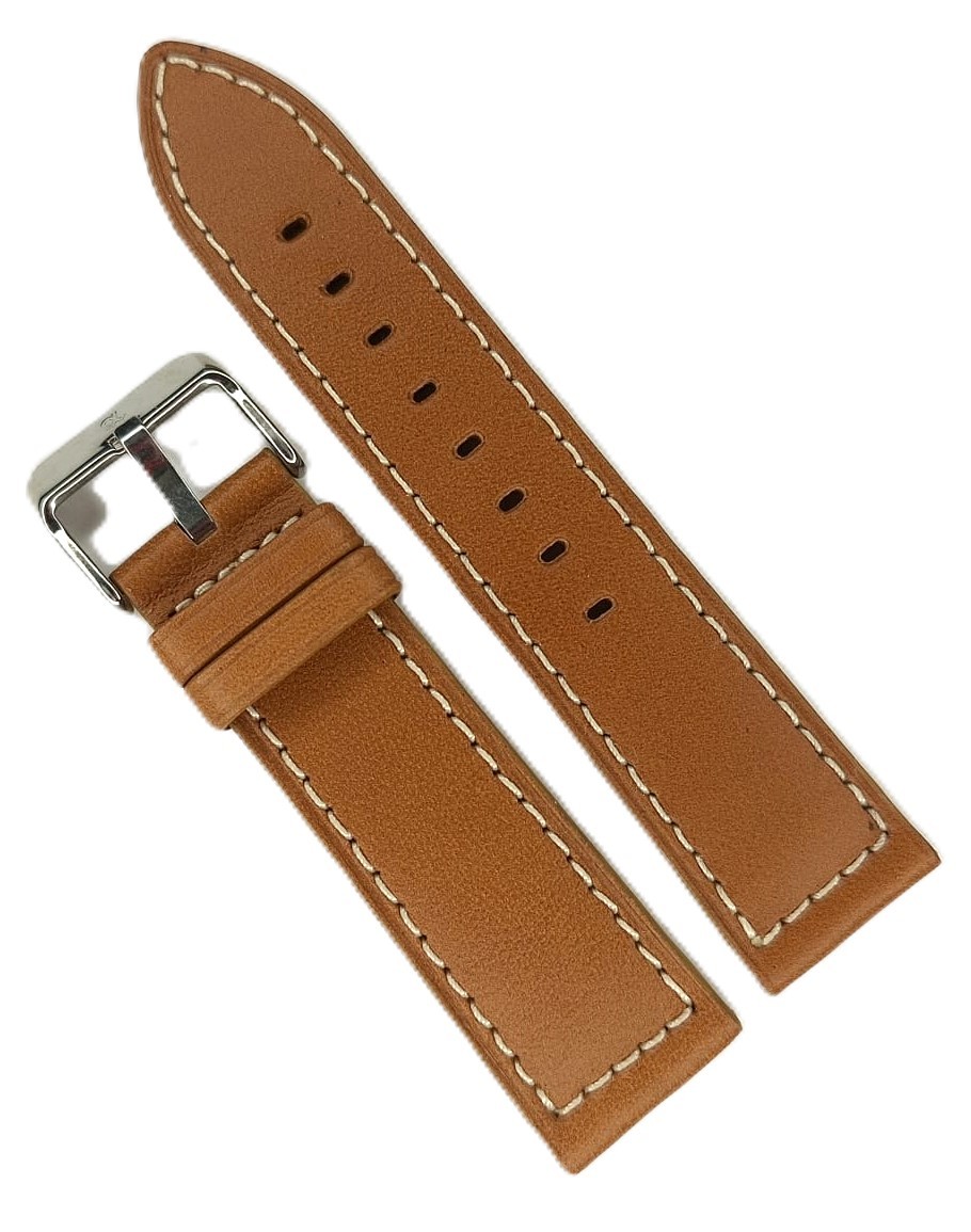 Curea Ceas Premium Maro Coniac – Piele Autentică cu Cusătură Albă Contrastantă