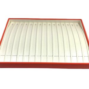 Tavă Expunere Brățări și Lanțuri, 15 Compartimente Bombate, Lemn și Piele Eco Orange/Crem