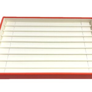 Tavă Expunere 9 Lanțuri, Structură Lemn și Piele Eco Orange/Crem – 250x180x35 mm