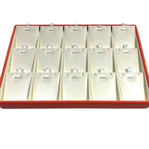 Tavă Prezentare 15 Seturi (Cercei & Pandantiv), Structură Lemn și Piele Eco Orange/Crem