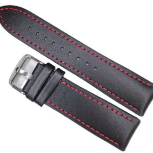 Curea Ceas Time Veranda – Hybrid Series: Piele Naturală & Silicon, Neagră cu Cusătură Roșie WZ4371