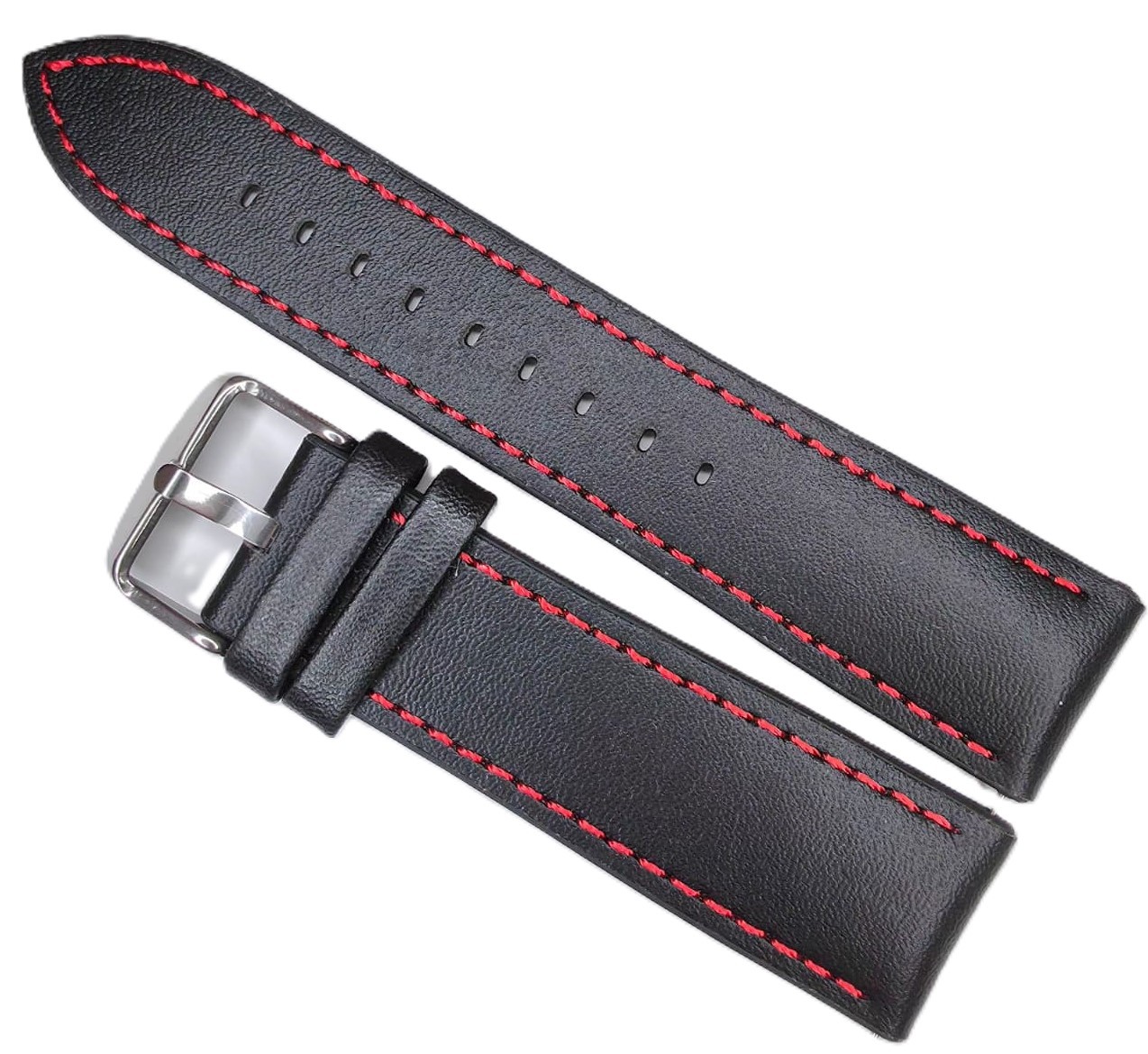 Curea Ceas Time Veranda – Hybrid Series: Piele Naturală & Silicon, Neagră cu Cusătură Roșie WZ4371