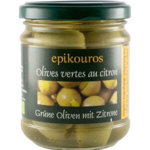 Masline verzi bio umplute cu lamaie, 190g Epikouros