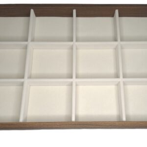 Tavă Expunere și Organizare Bijuterii – 12 Compartimente, Interior Crem & Ramă Lemn