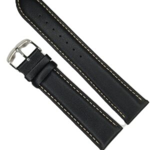 Curea Ceas din Piele Neagră cu Cusătură Contrastantă Crem