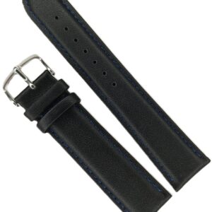 Curea Ceas Time Veranda – Piele Naturală Premium, Neagra cu Cusătură Albastra